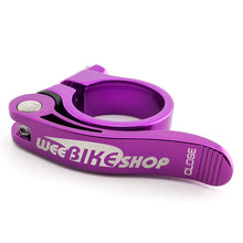 Load image into Gallery viewer, WeeBikeShop Quick Release Bicycle Seat Clamp 31.8mm Purple