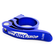 Load image into Gallery viewer, WeeBikeShop Quick Release Bicycle Seat Clamp 31.8mm Blue